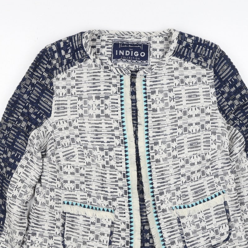 M&S Indigo Women’s Blue UK 12 Geometric Cropped Open Blazer Jacket