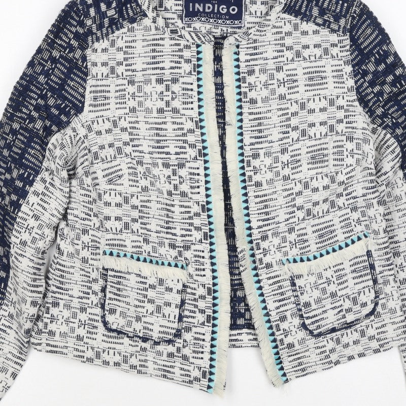 M&S Indigo Women’s Blue UK 12 Geometric Cropped Open Blazer Jacket
