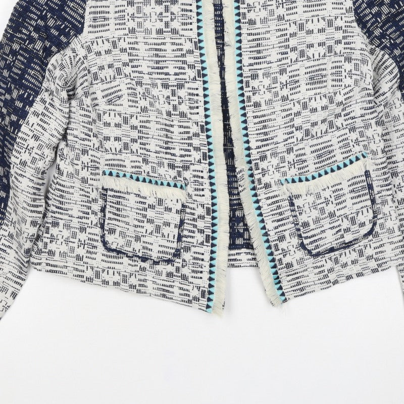 M&S Indigo Women’s Blue UK 12 Geometric Cropped Open Blazer Jacket