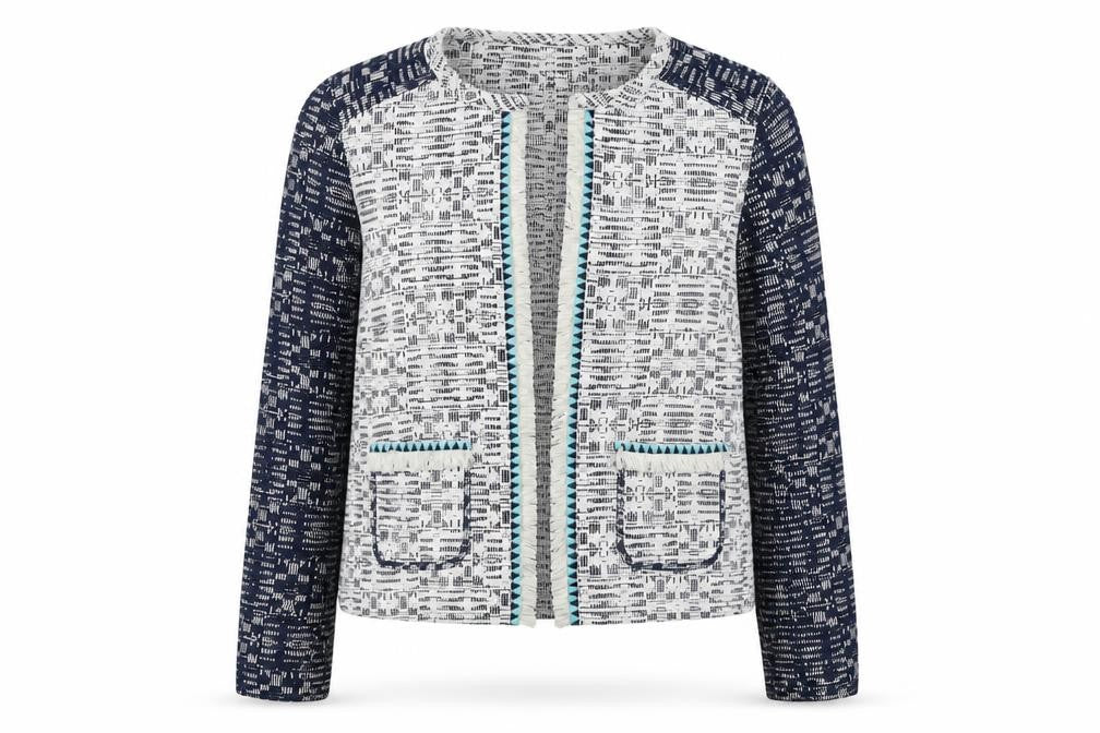M&S Indigo Women’s Blue UK 12 Geometric Cropped Open Blazer Jacket
