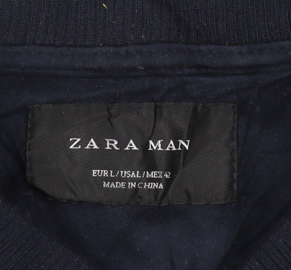 Zara Man Blue M Bomber Jacket Full Zip Casual Pockets