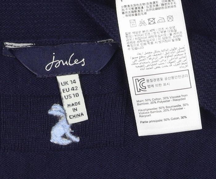 Joules Women’s Blue UK 14 Crew Neck Logo Knit Pullover Jumper