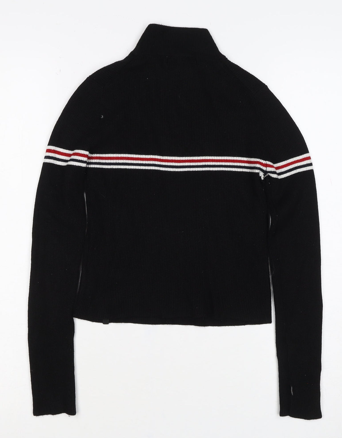 Pull&Bear Women Black M High Neck Striped Rib Knit Long Sleeve Top