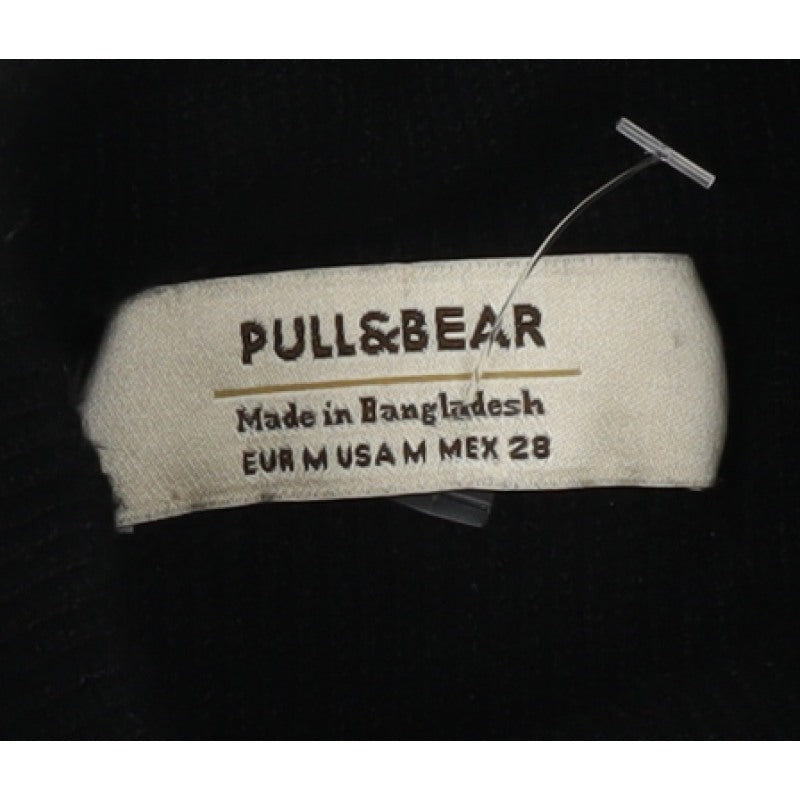 Pull&Bear Women Black M High Neck Striped Rib Knit Long Sleeve Top