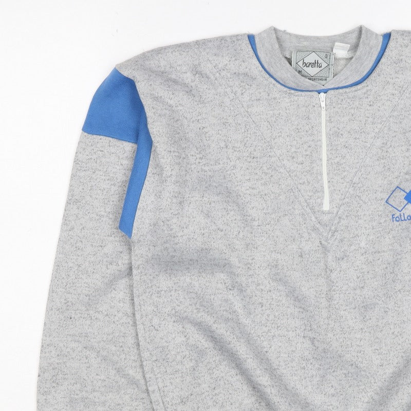 Baretta Men Grey Blue M 1/4 Zip Retro Logo Sweatshirt