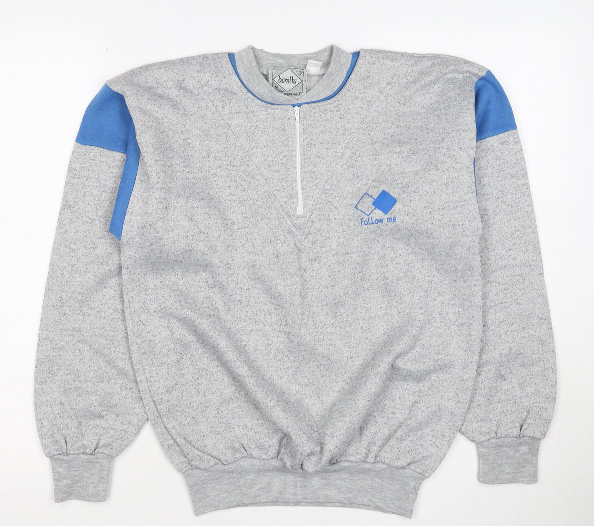 Baretta Men Grey Blue M 1/4 Zip Retro Logo Sweatshirt