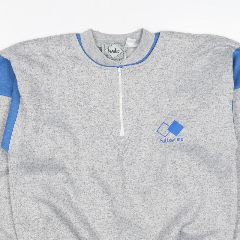 Baretta Men Grey Blue M 1/4 Zip Retro Logo Sweatshirt