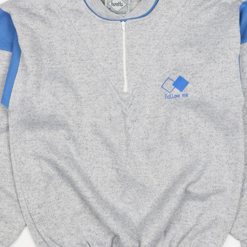 Baretta Men Grey Blue M 1/4 Zip Retro Logo Sweatshirt