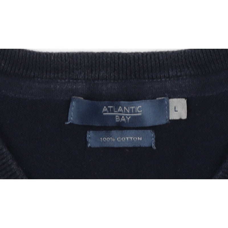 Atlantic Bay Men Black Grey Argyle V-Neck Cotton Jumper L