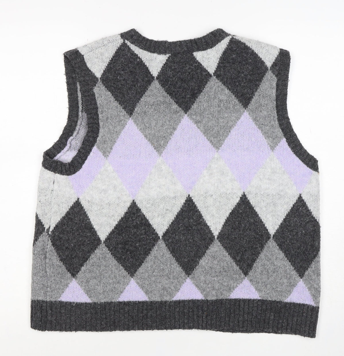 Ninety Clothing Co Women Grey Argyle Knit Vest XL Sleeveless Jumper