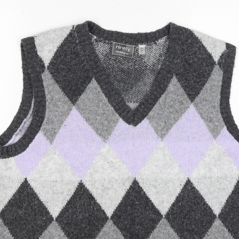 Ninety Clothing Co Women Grey Argyle Knit Vest XL Sleeveless Jumper