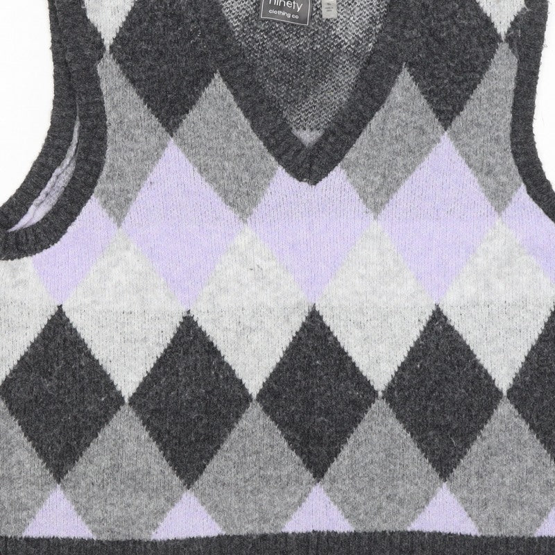 Ninety Clothing Co Women Grey Argyle Knit Vest XL Sleeveless Jumper