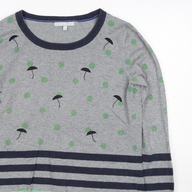 Per Una Women’s Grey Green Polka Dot Stripe Knit Jumper UK 12