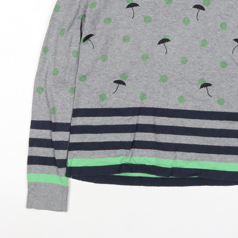 Per Una Women’s Grey Green Polka Dot Stripe Knit Jumper UK 12