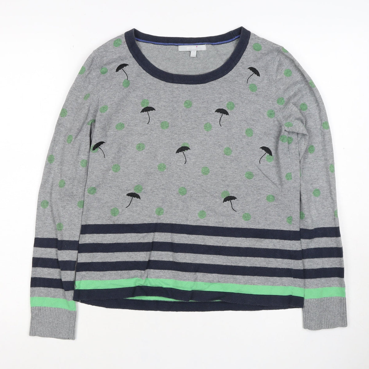 Per Una Women’s Grey Green Polka Dot Stripe Knit Jumper UK 12