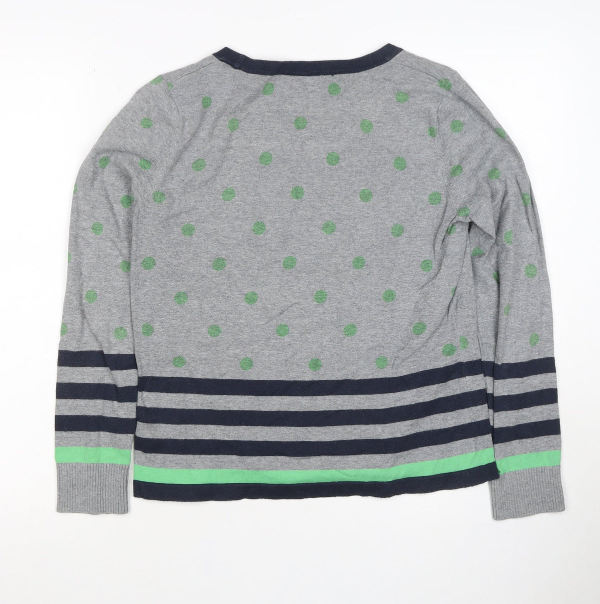 Per Una Women’s Grey Green Polka Dot Stripe Knit Jumper UK 12