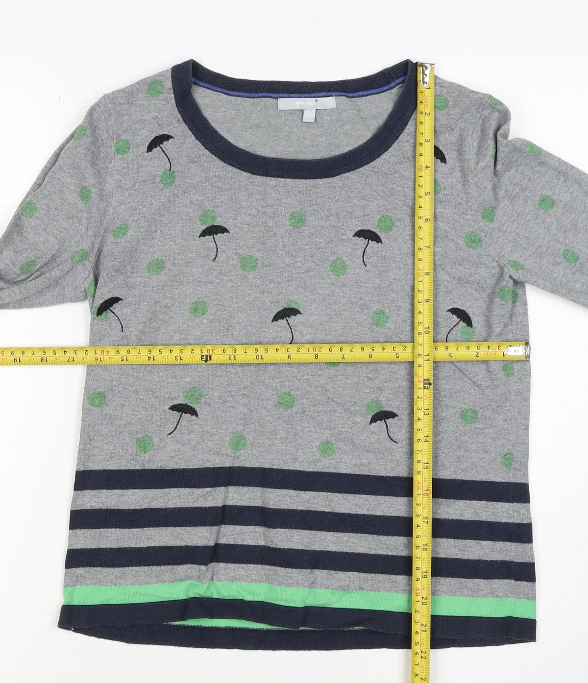 Per Una Women’s Grey Green Polka Dot Stripe Knit Jumper UK 12