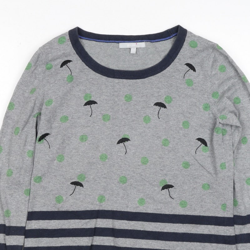 Per Una Women’s Grey Green Polka Dot Stripe Knit Jumper UK 12