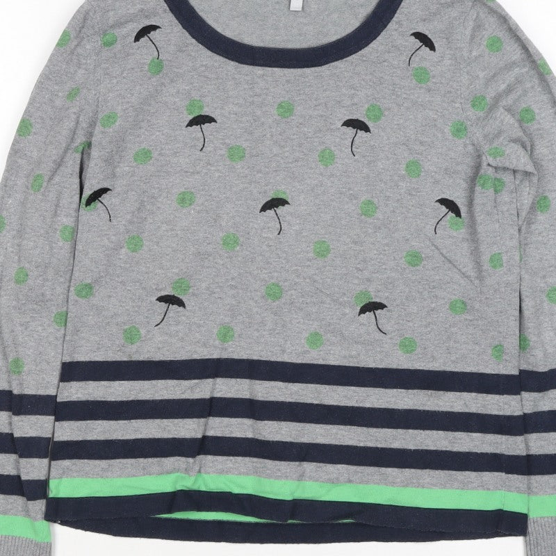 Per Una Women’s Grey Green Polka Dot Stripe Knit Jumper UK 12