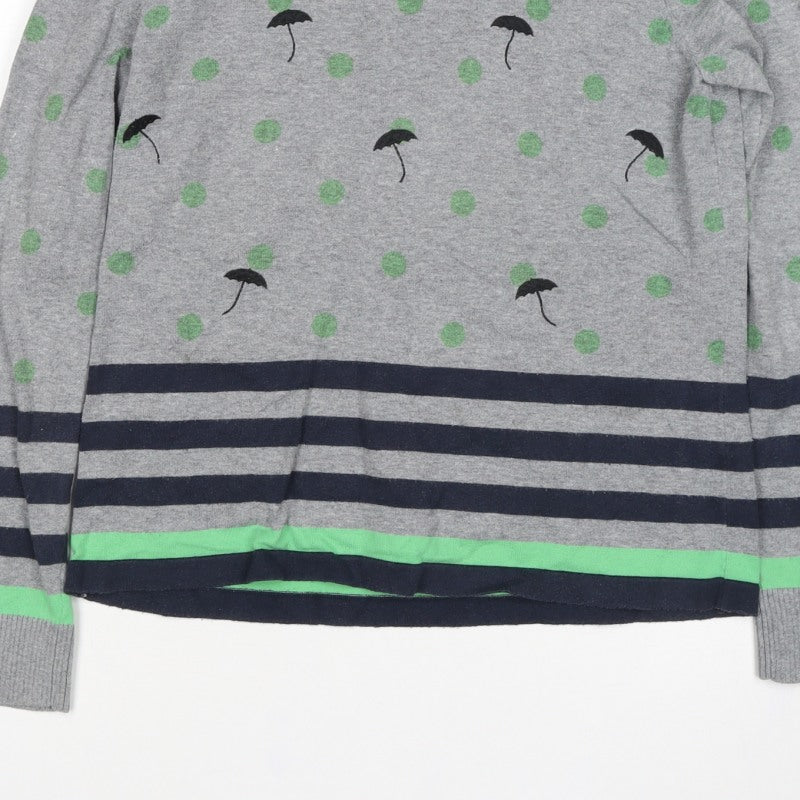 Per Una Women’s Grey Green Polka Dot Stripe Knit Jumper UK 12