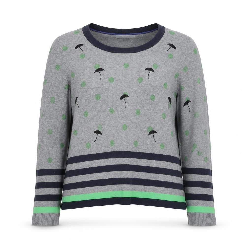Per Una Women’s Grey Green Polka Dot Stripe Knit Jumper UK 12