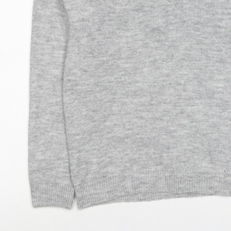 PIECES Women's Grey M V-Neck Knit Pullover Jumper