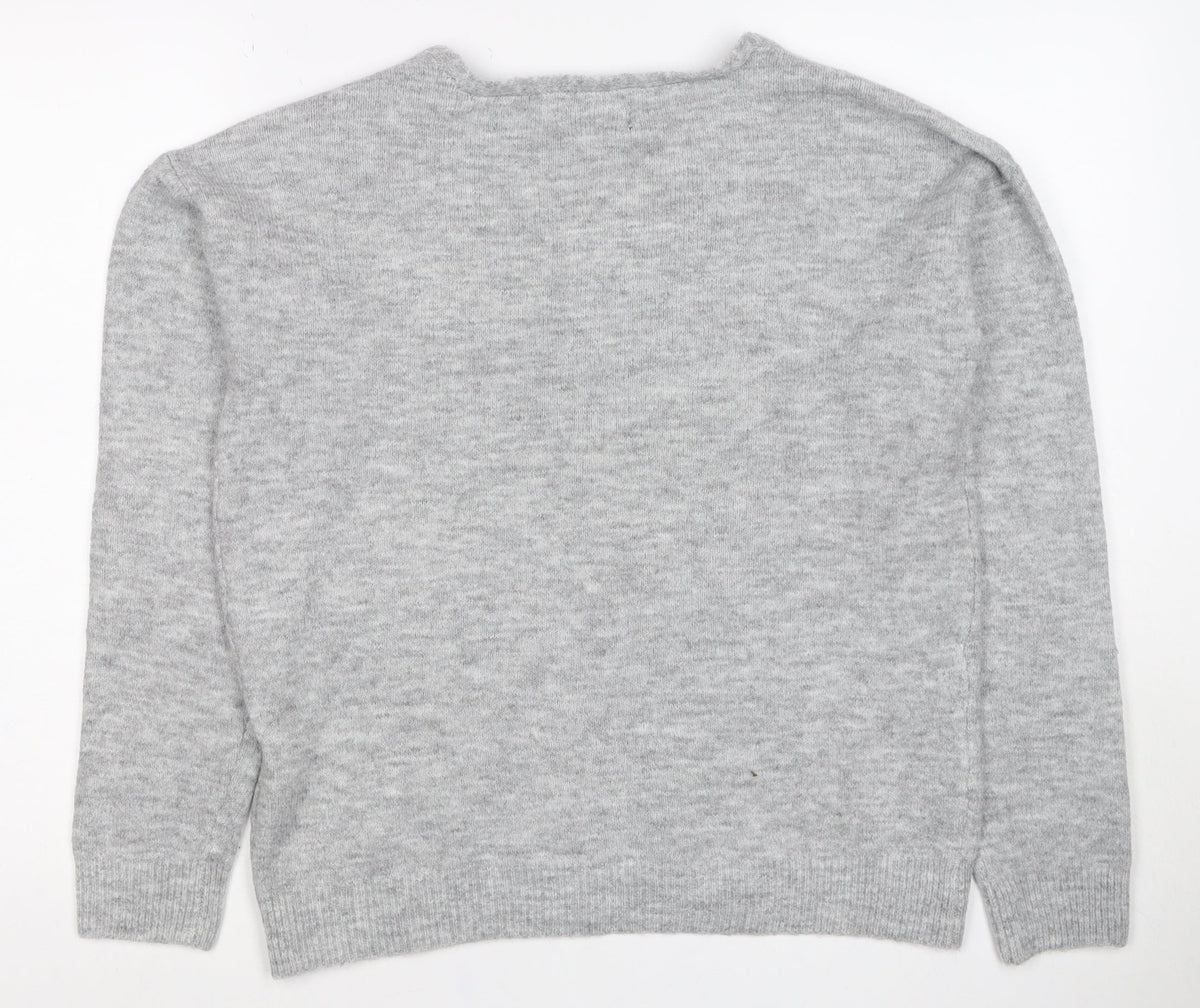 PIECES Women's Grey M V-Neck Knit Pullover Jumper