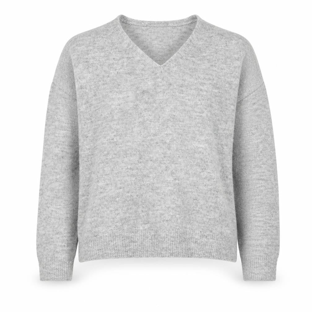 PIECES Women's Grey M V-Neck Knit Pullover Jumper