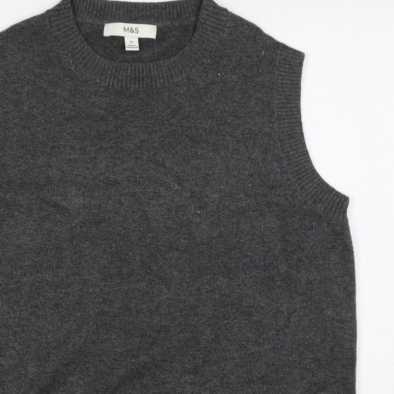 M&S Womens Grey M Crew Neck Sleeveless Knit Jumper Vest