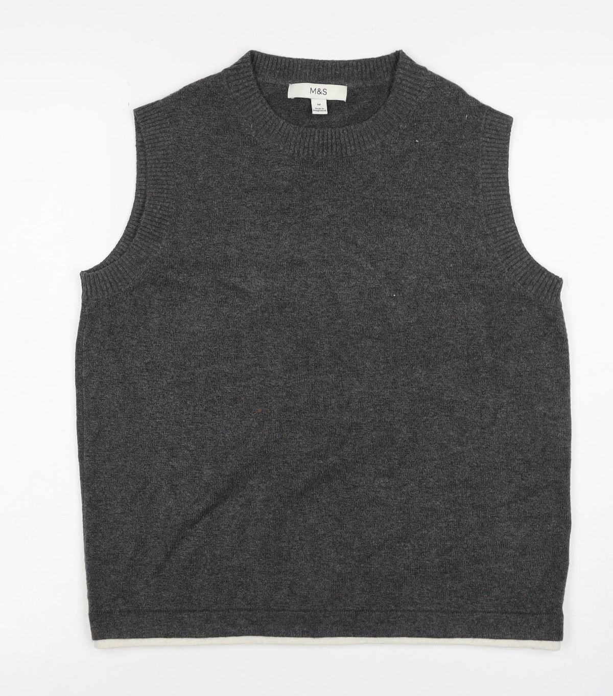 M&S Womens Grey M Crew Neck Sleeveless Knit Jumper Vest