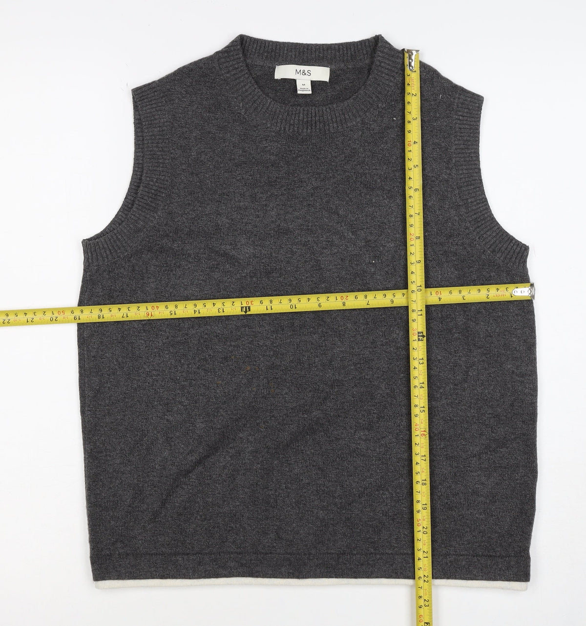 M&S Womens Grey M Crew Neck Sleeveless Knit Jumper Vest