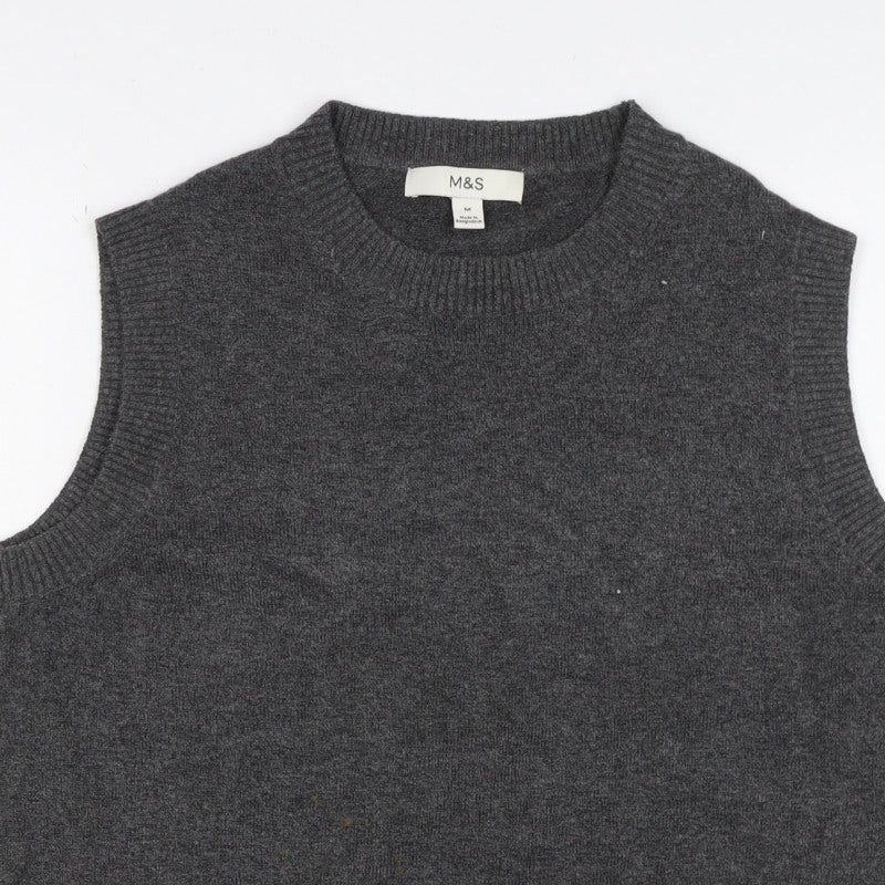 M&S Womens Grey M Crew Neck Sleeveless Knit Jumper Vest