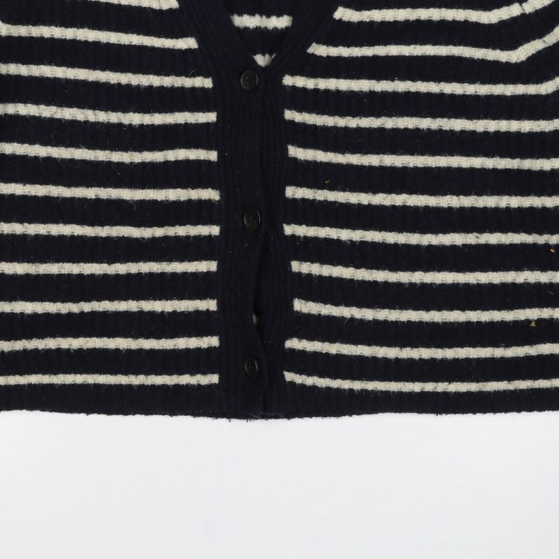 Whistles Women Black M Wool Blend Striped V-Neck Button Cardigan