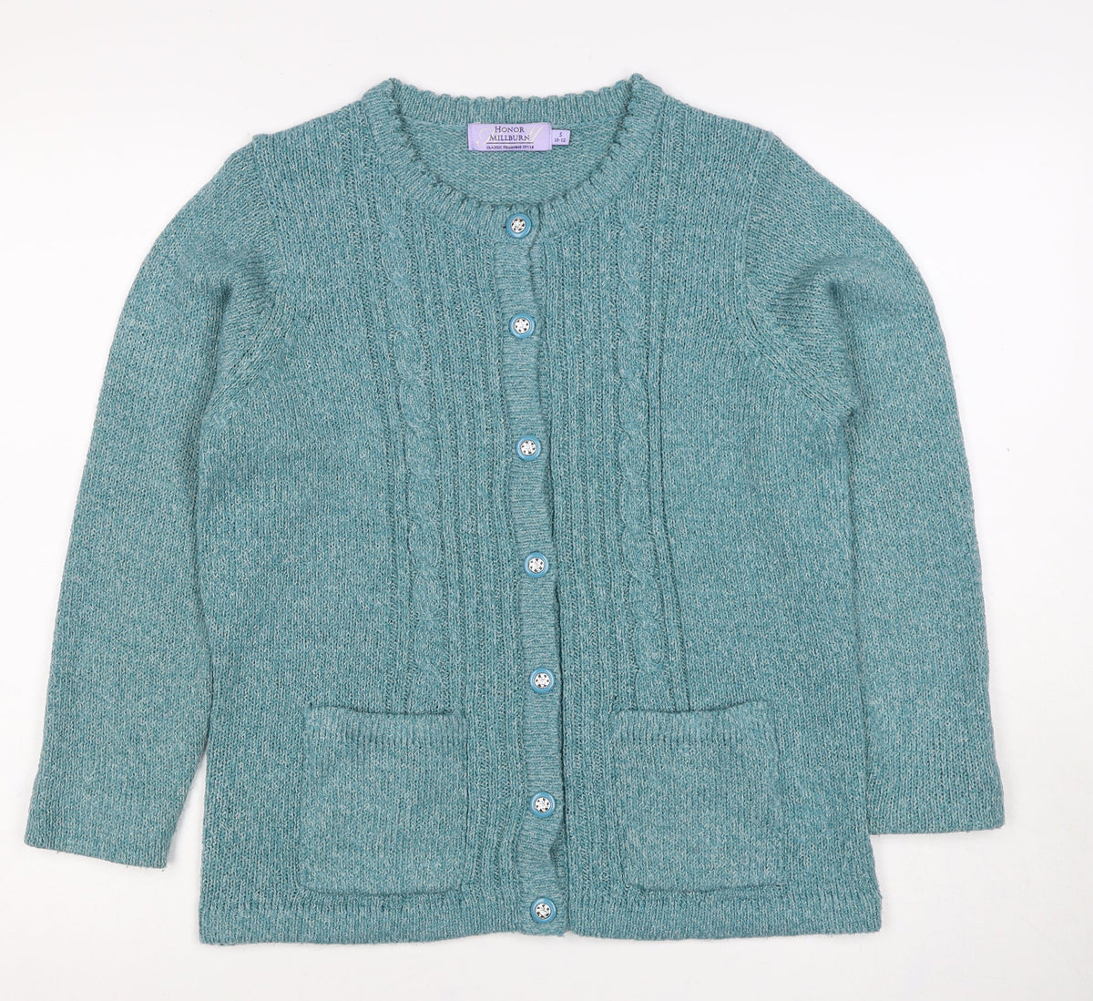 Honor Millburn Women Blue S Cable Knit Button Pocket Cardigan