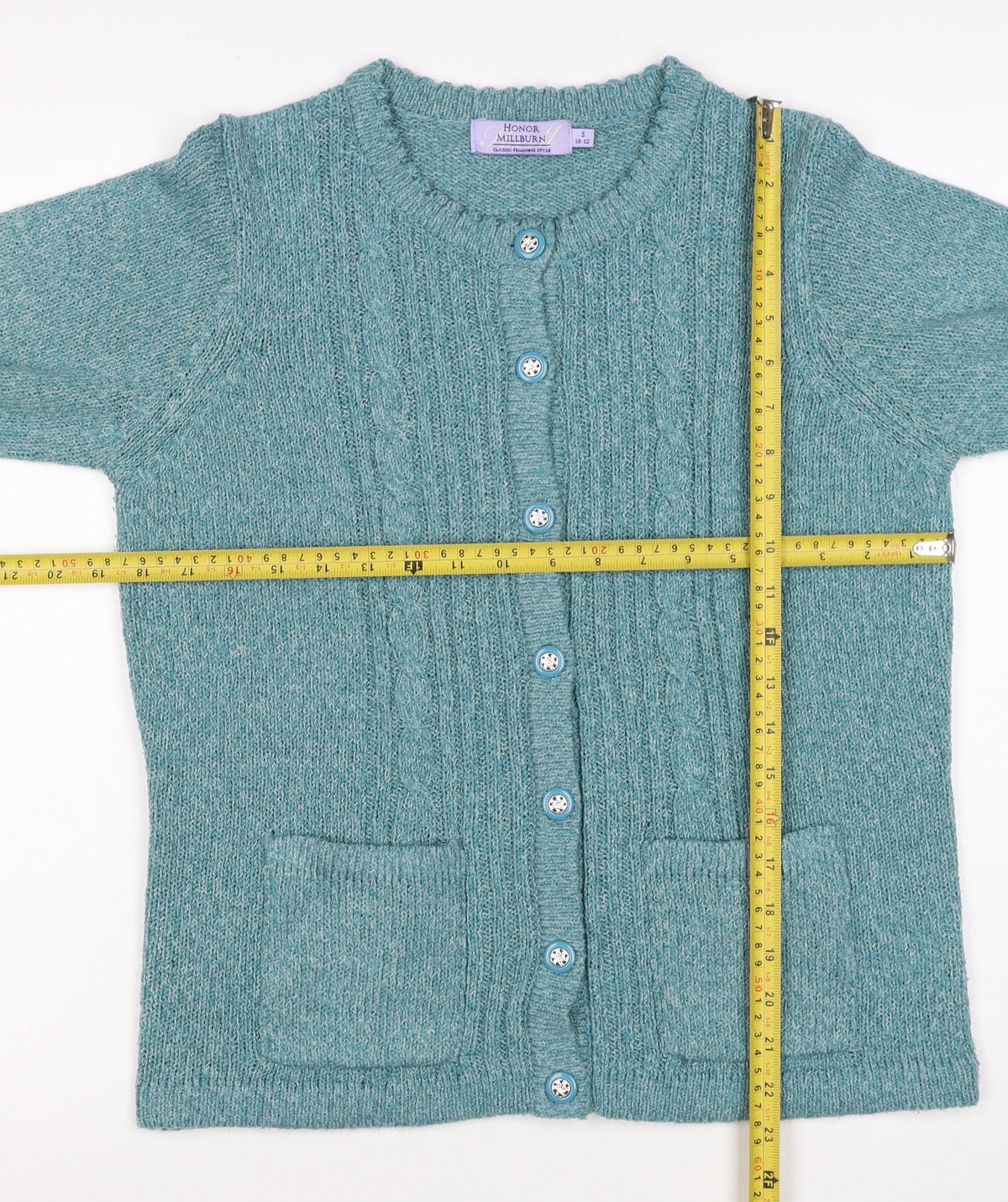 Honor Millburn Women Blue S Cable Knit Button Pocket Cardigan