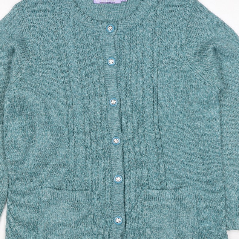 Honor Millburn Women Blue S Cable Knit Button Pocket Cardigan