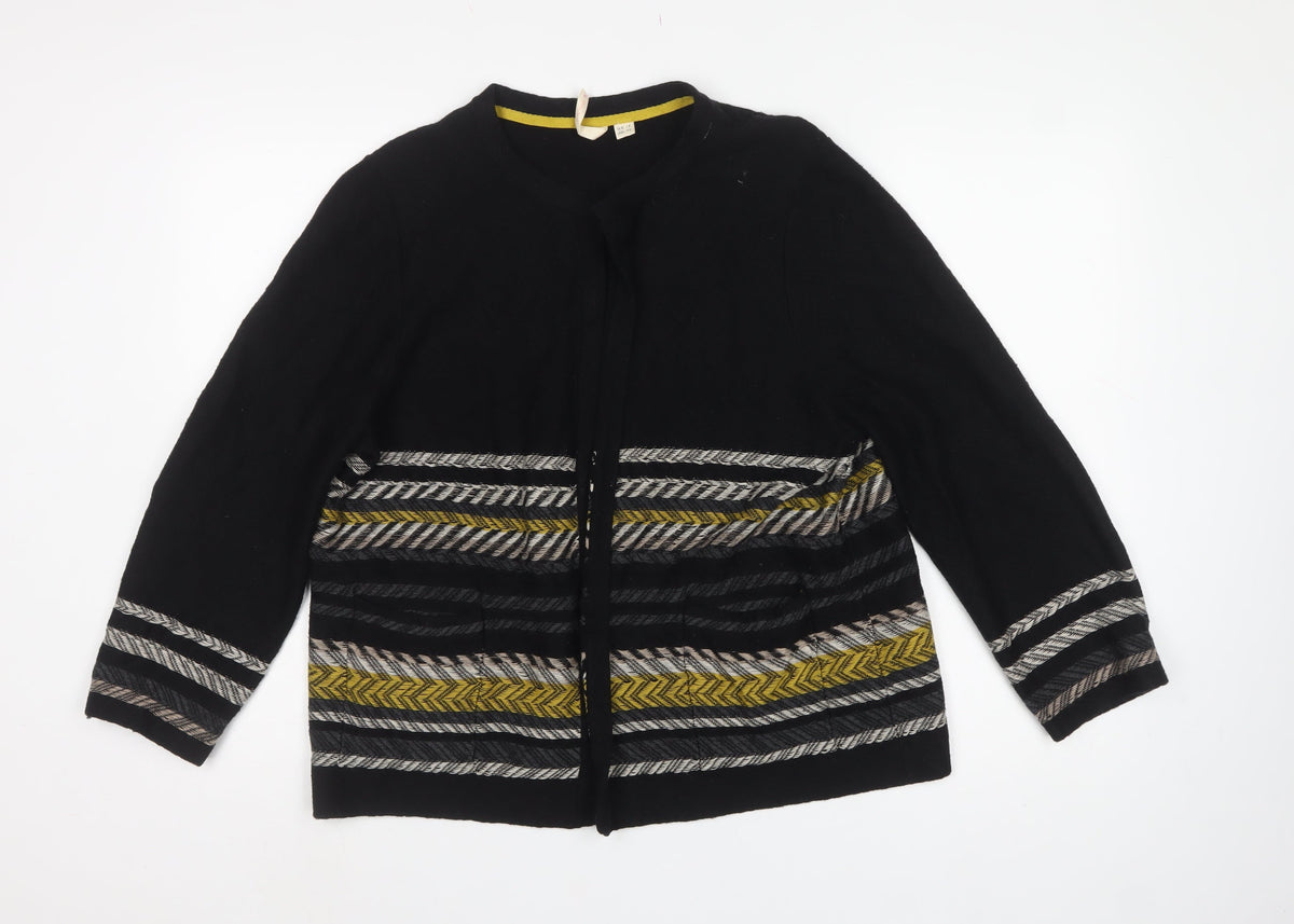 White Stuff Women’s Black Striped Cotton Open Cardigan UK 18