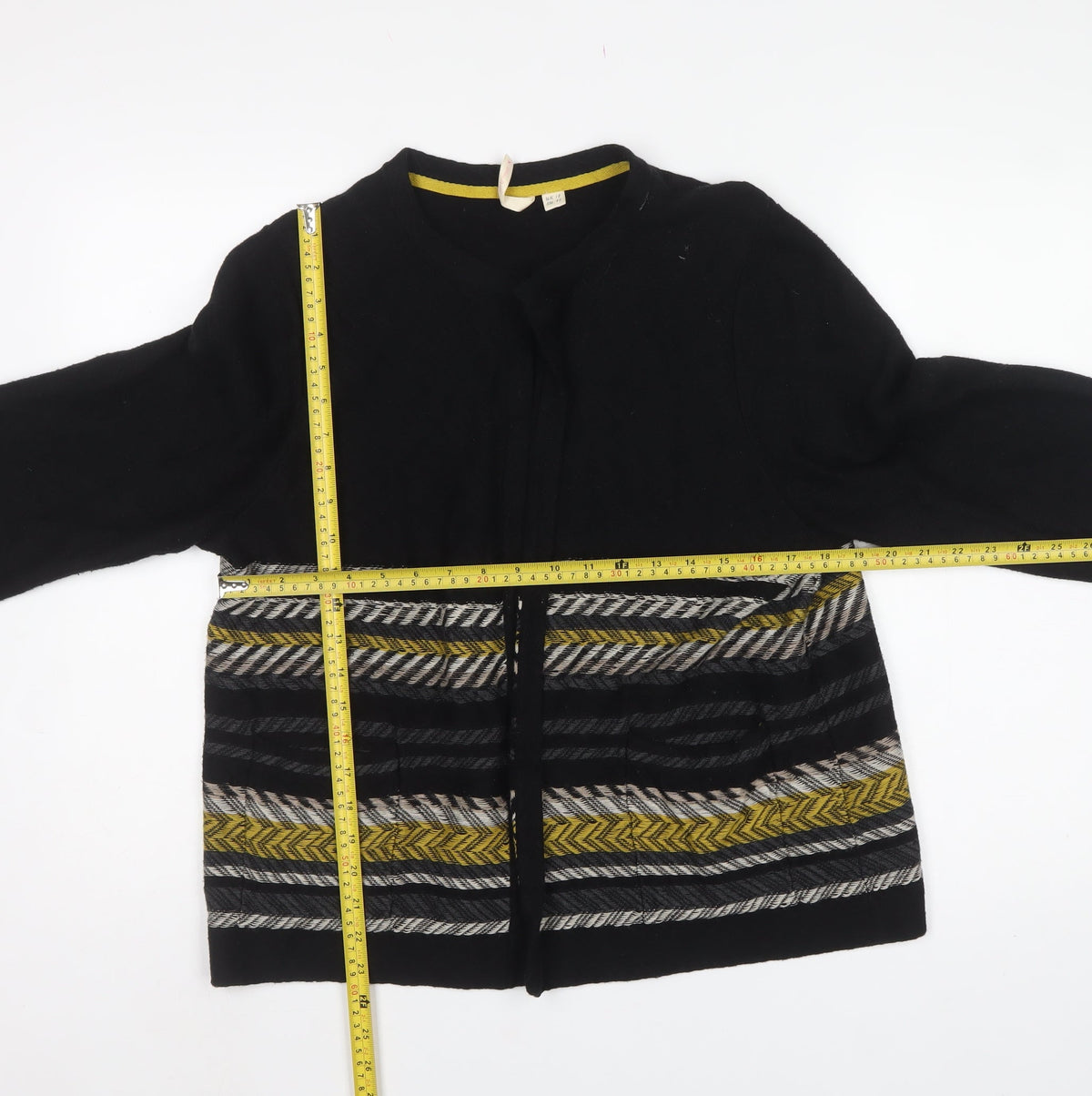 White Stuff Women’s Black Striped Cotton Open Cardigan UK 18