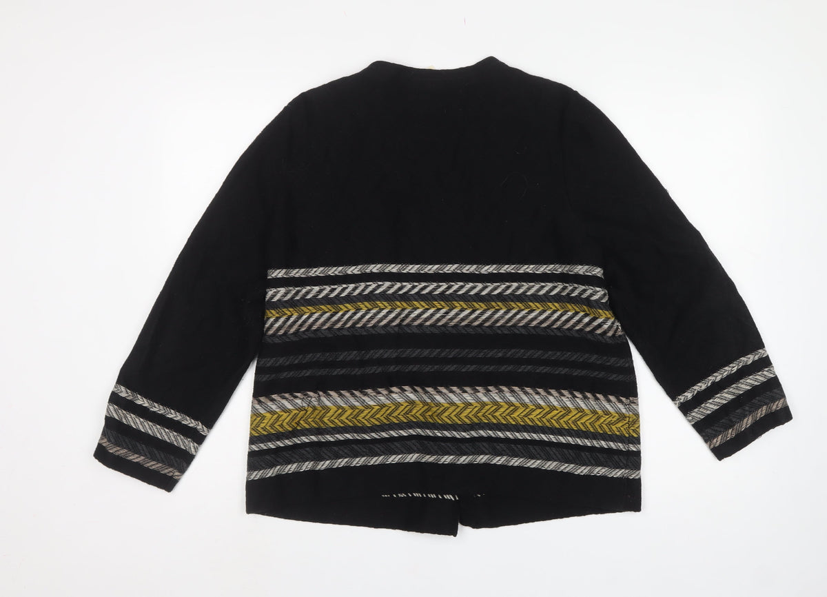 White Stuff Women’s Black Striped Cotton Open Cardigan UK 18