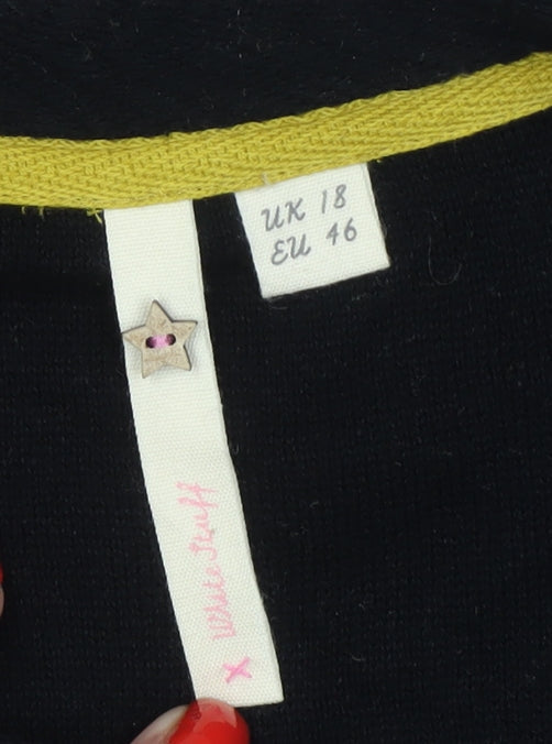 White Stuff Women’s Black Striped Cotton Open Cardigan UK 18