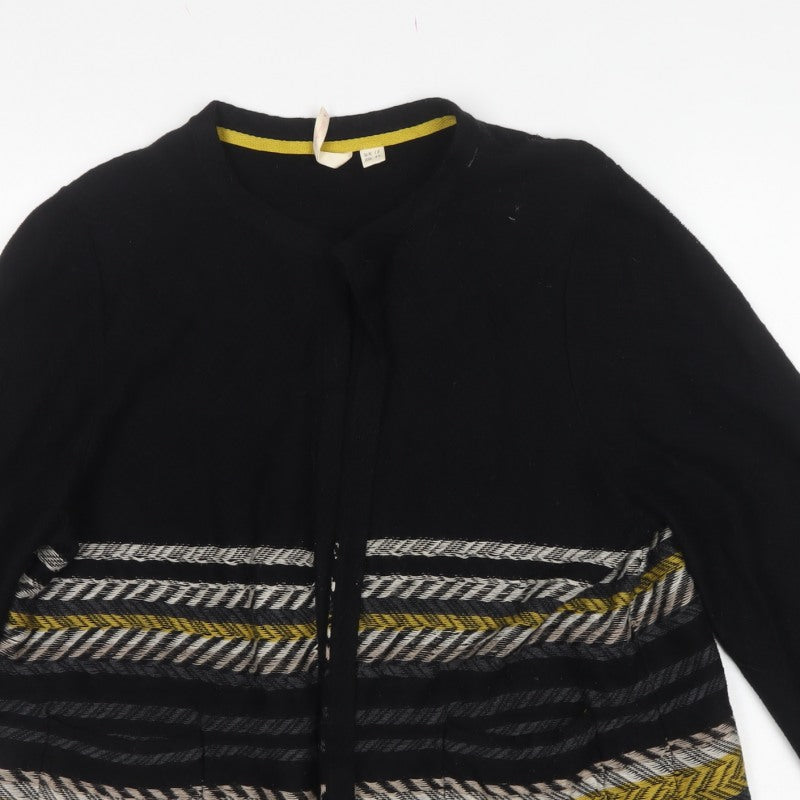 White Stuff Women’s Black Striped Cotton Open Cardigan UK 18