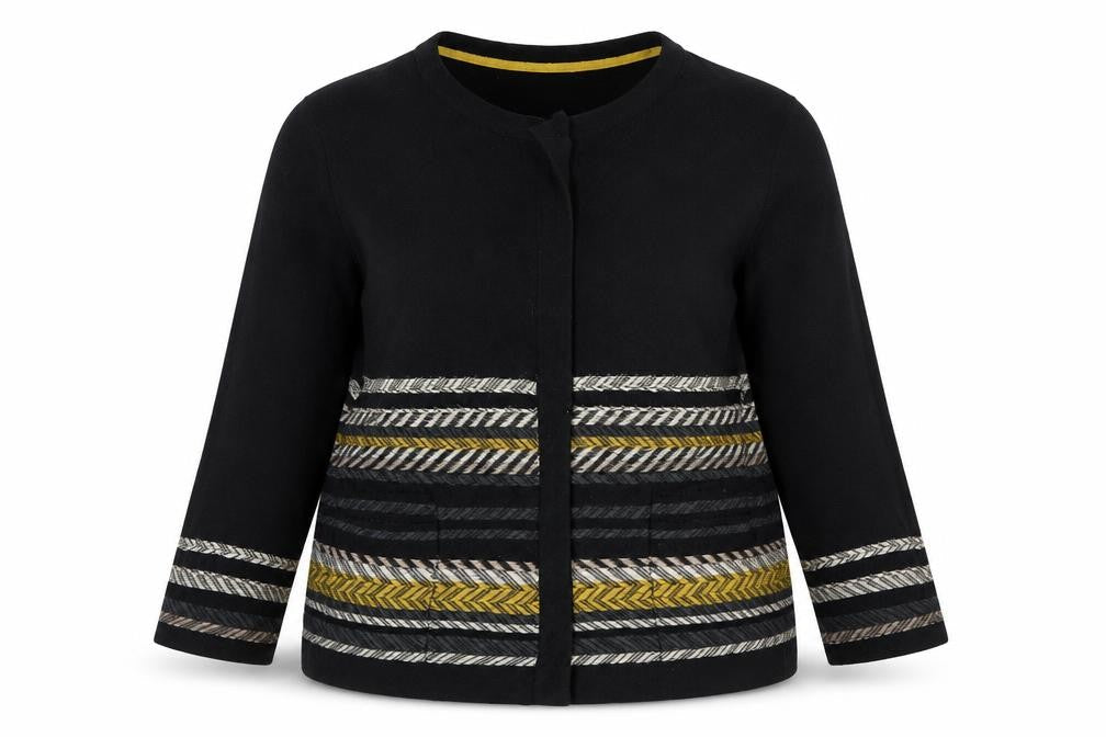 White Stuff Women’s Black Striped Cotton Open Cardigan UK 18