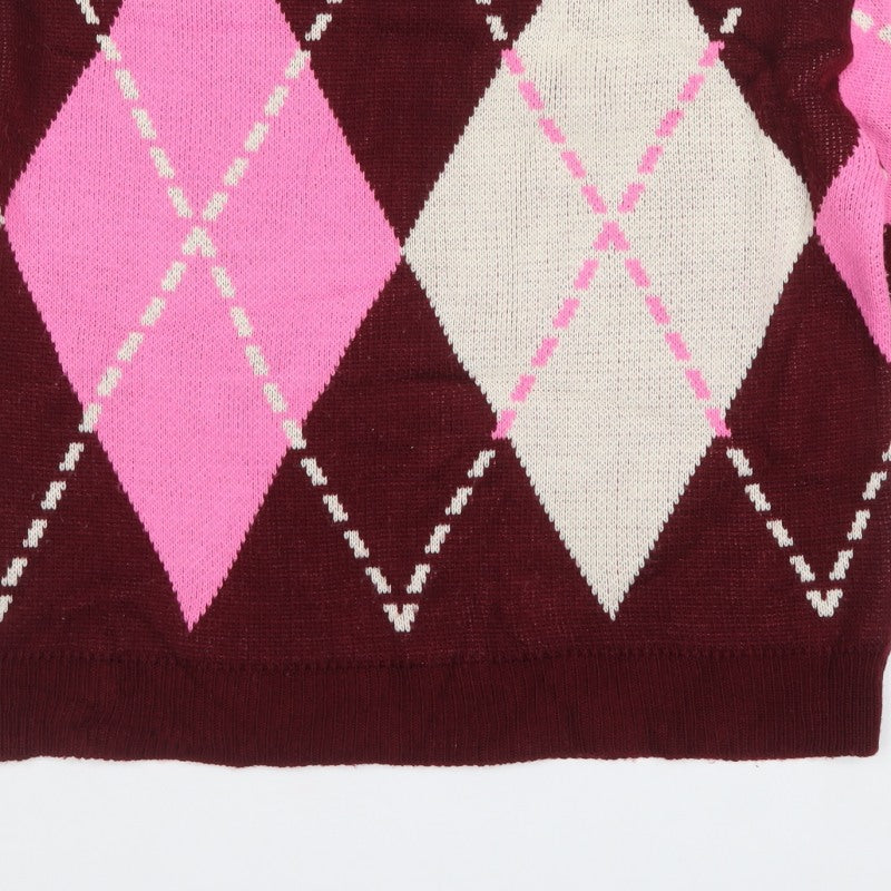 Miss Selfridge Women Multicoloured Size 12 Argyle Crew Neck Jumper