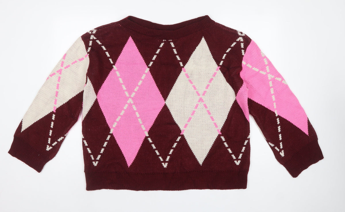 Miss Selfridge Women Multicoloured Size 12 Argyle Crew Neck Jumper
