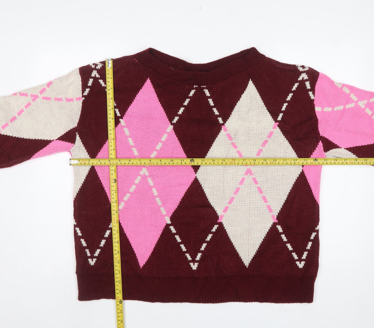 Miss Selfridge Women Multicoloured Size 12 Argyle Crew Neck Jumper