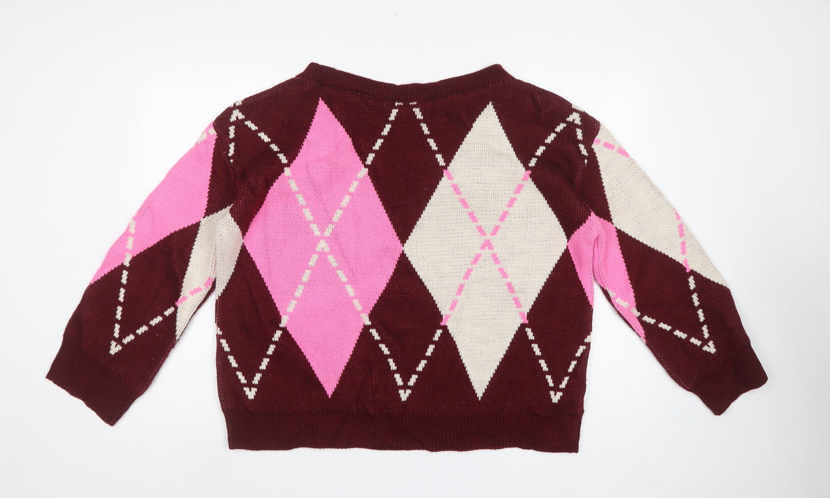 Miss Selfridge Women Multicoloured Size 12 Argyle Crew Neck Jumper