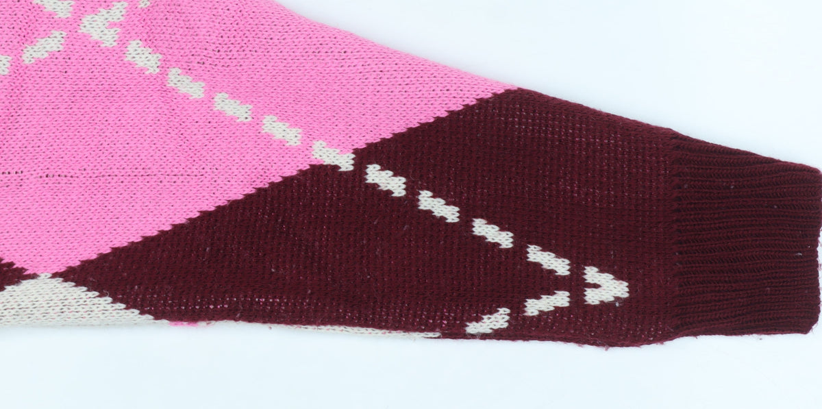 Miss Selfridge Women Multicoloured Size 12 Argyle Crew Neck Jumper