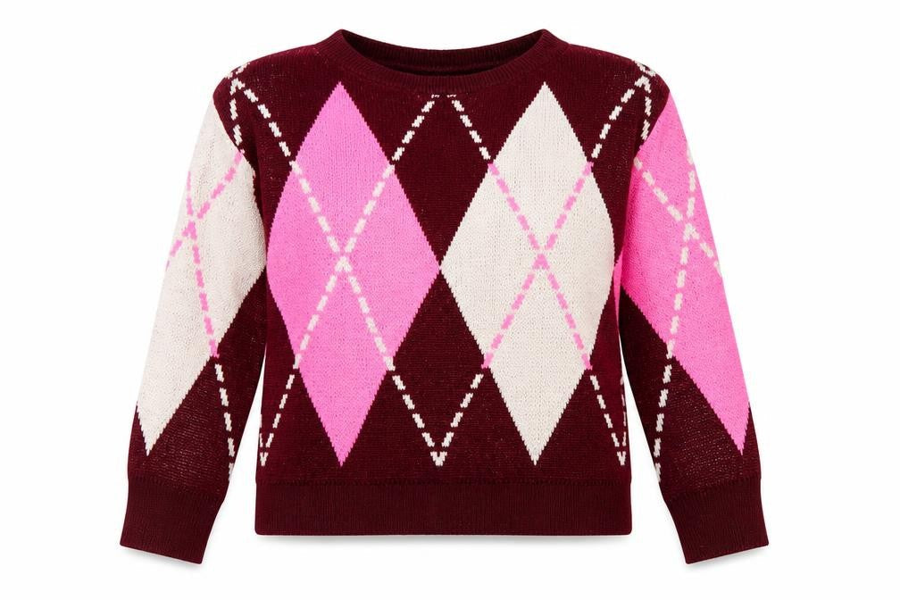 Miss Selfridge Women Multicoloured Size 12 Argyle Crew Neck Jumper