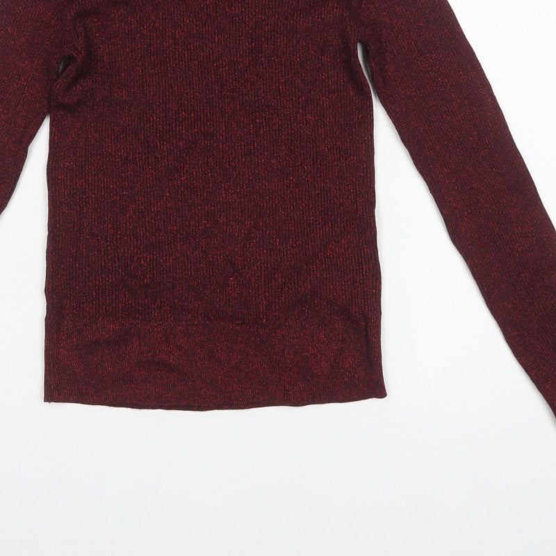 Marks and Spencer Women’s Red Glitter Rib Knit Jumper Size 8