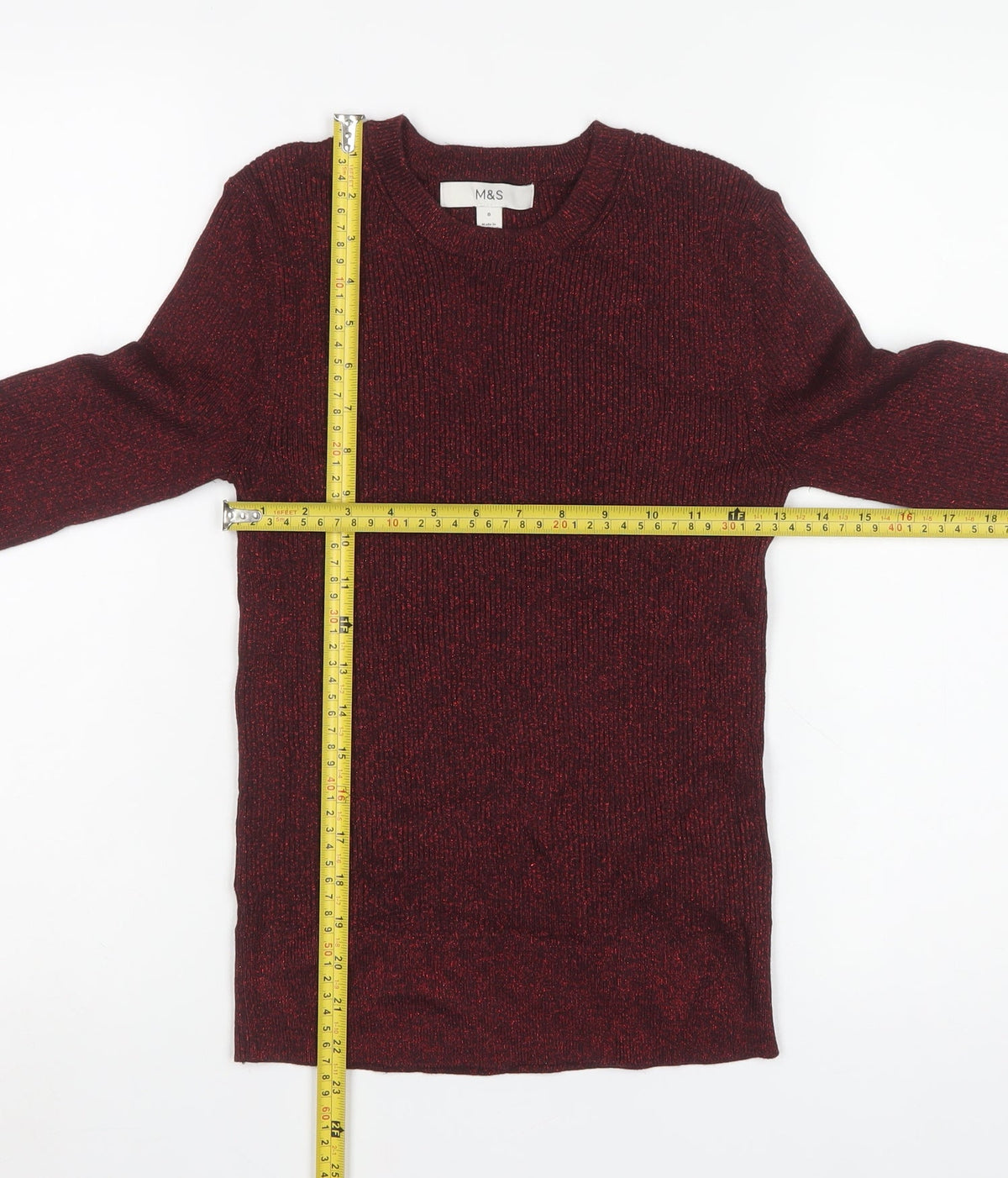 Marks and Spencer Women’s Red Glitter Rib Knit Jumper Size 8